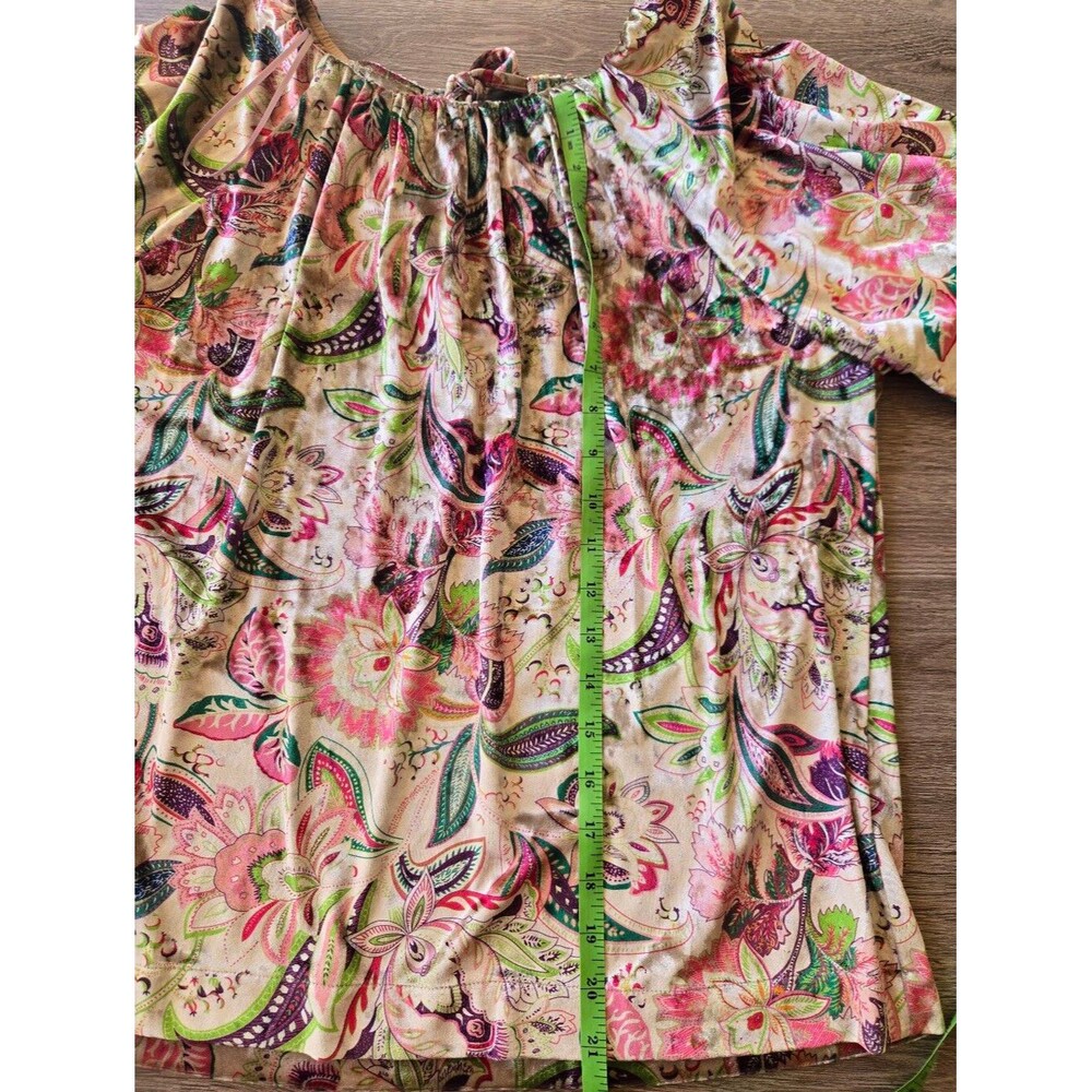 SAGE + FIG Boho Paisley Floral Velvet Keyhole Blouse Size M - Pink Green Purple - Picture 4 of 6